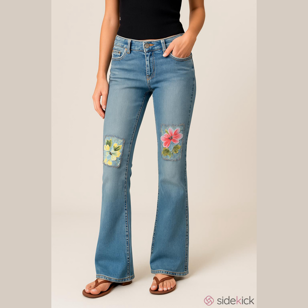 People 4 Peace low rise bootcut embroidered womens blue jeans Size 28” festival